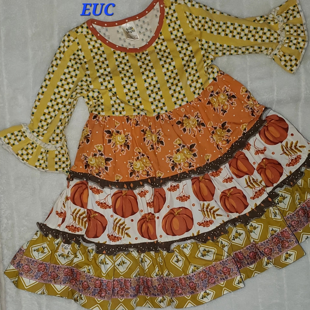 Wildflowers Kids Dress - Multicolor Floral and Pumpkin Design